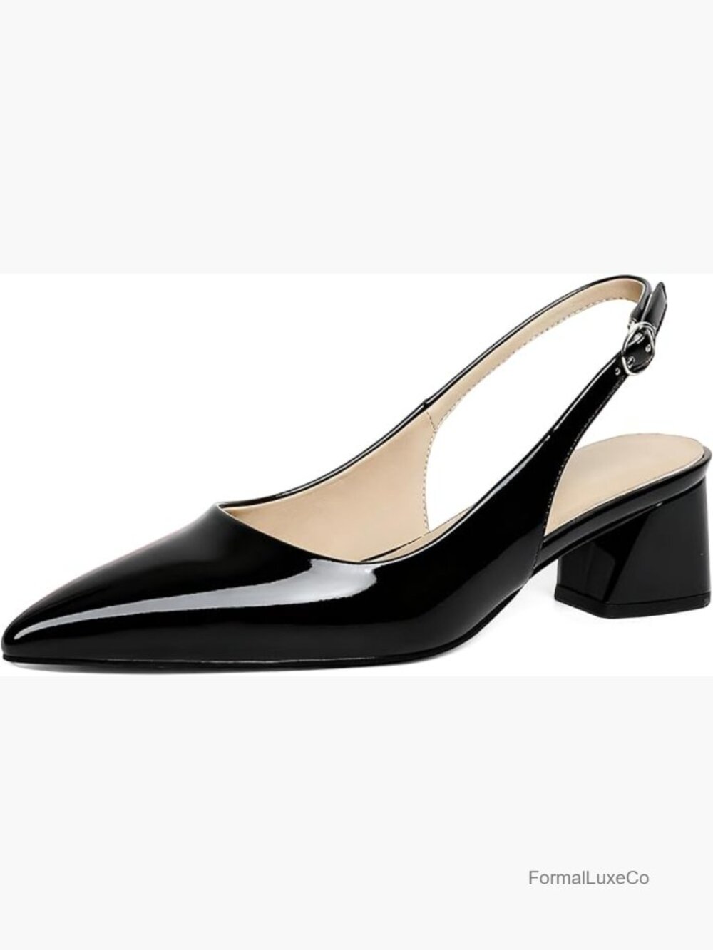 Low Heel Slingback Pumps Pointed Toe Chunky Block Heels 2 Inch
